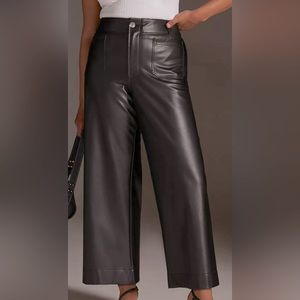 Colette Cropped Wide-Leg Faux Leather Pants by Maeve Anthropologie